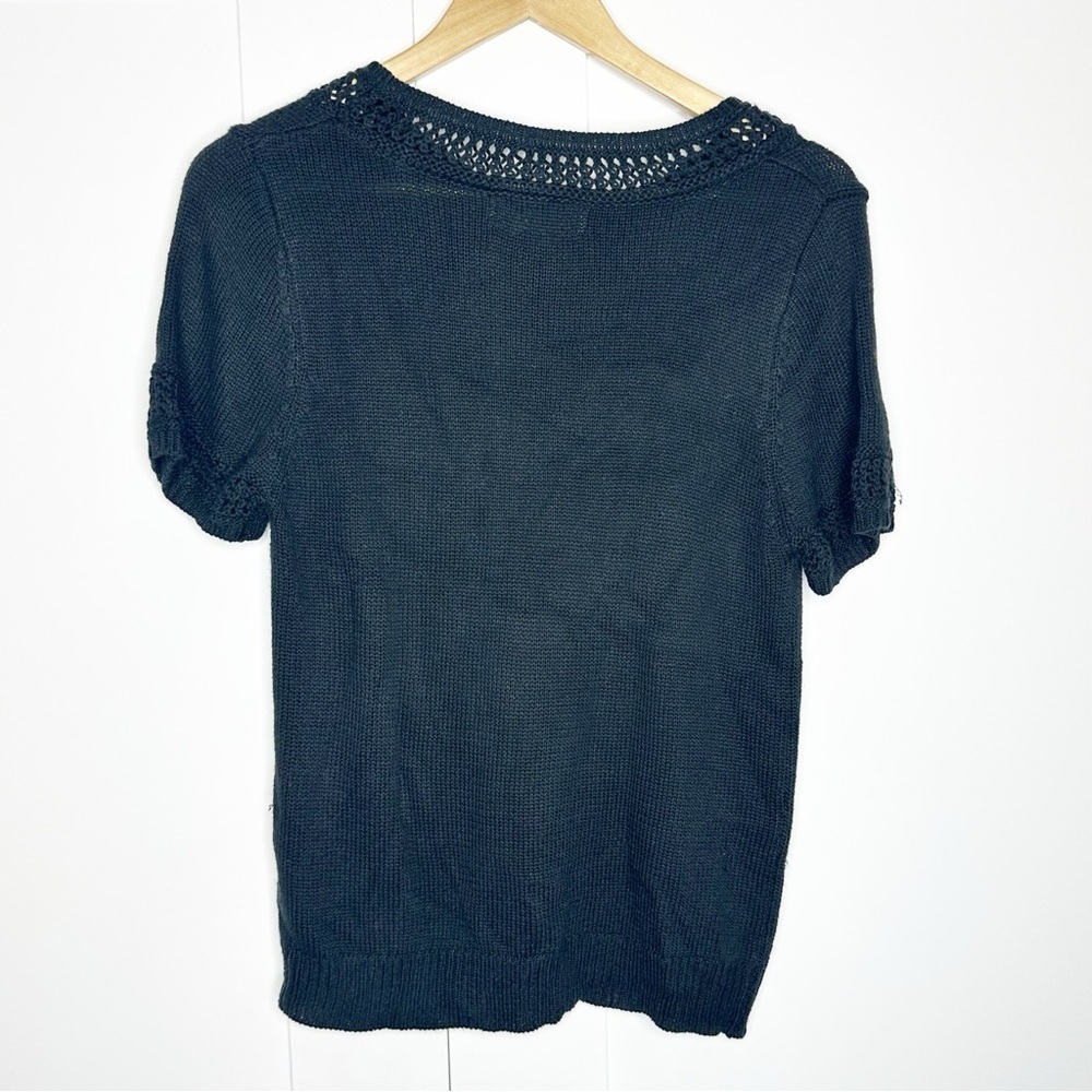 by Anthropologie short sleeve sweater Medium black pointelle crochet lightweight - Picture 4 of 9